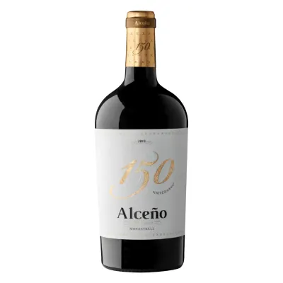 Alceño 150 Aniversario Garrafa de vinho tinto Alceño 150 Aniversario 2021 com rótulo comemorativo.