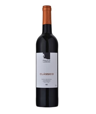 Paulo Laureano Clássico Tinto Garrafa de vinho branco Paulo Laureano Clássico Branco, com rótulo branco e azul.