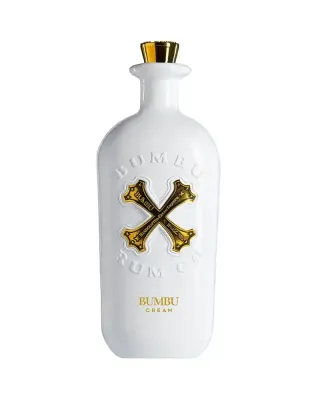 Rum Bumbu Cream 70cl Uma elegante garrafa de Bumbu Cream 70cl, destacando a cor cremosa e o rótulo com o icônico "X" da Bumbu.
