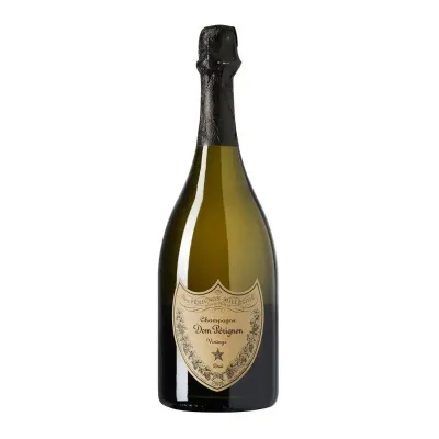 Garrafa de Dom Pérignon Blanc, champanhe de prestígio vintage.