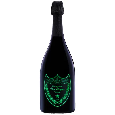 Garrafa de champanhe Dom Pérignon Luminous com rótulo iluminado