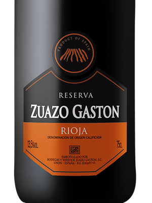 Garrafa de vinho tinto espanhol Zuazo Gastón Reserva 2019.