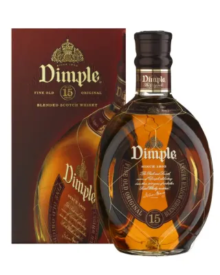 Garrafa de Whisky Dimple 15 Anos com caixa, whisky escocês premium.