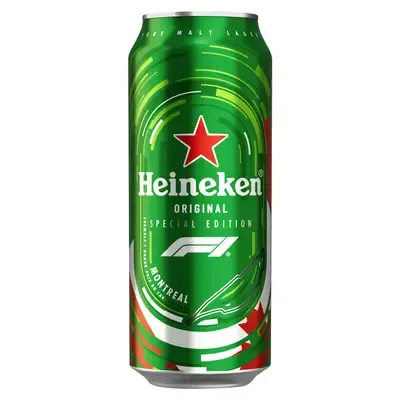 Heineken F1 500ml - 24-Pack Pack com 24 latas de 500ml da cerveja Heineken Puro Malte Lager, refrescante e equilibrada.