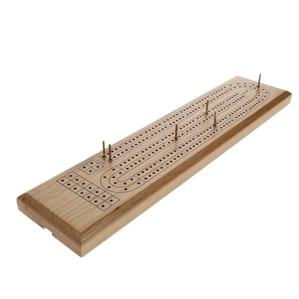 WE Games Solid Oak 2-Track Cribbage Board with Metal Pegs