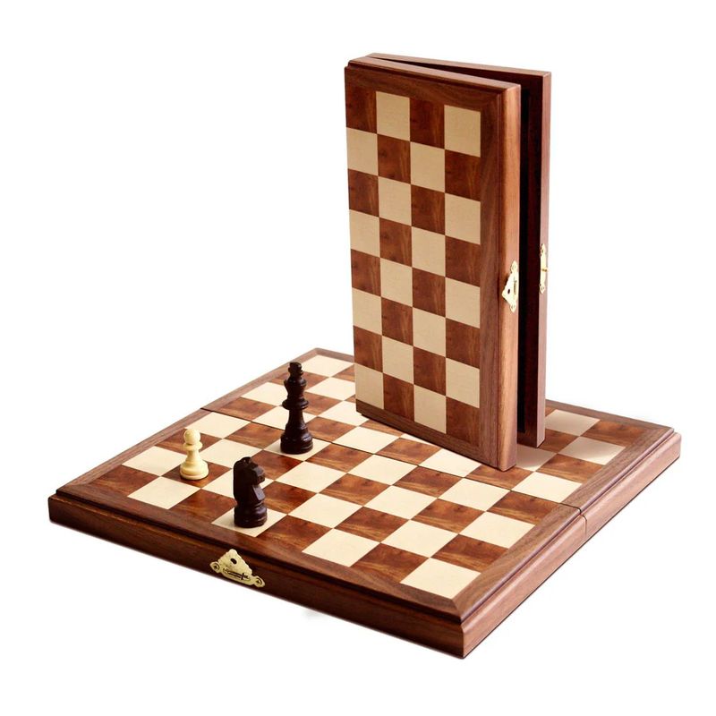 WE Games Magnetic Folding Walnut Wood Travel Chess Set - 10.5 in.
