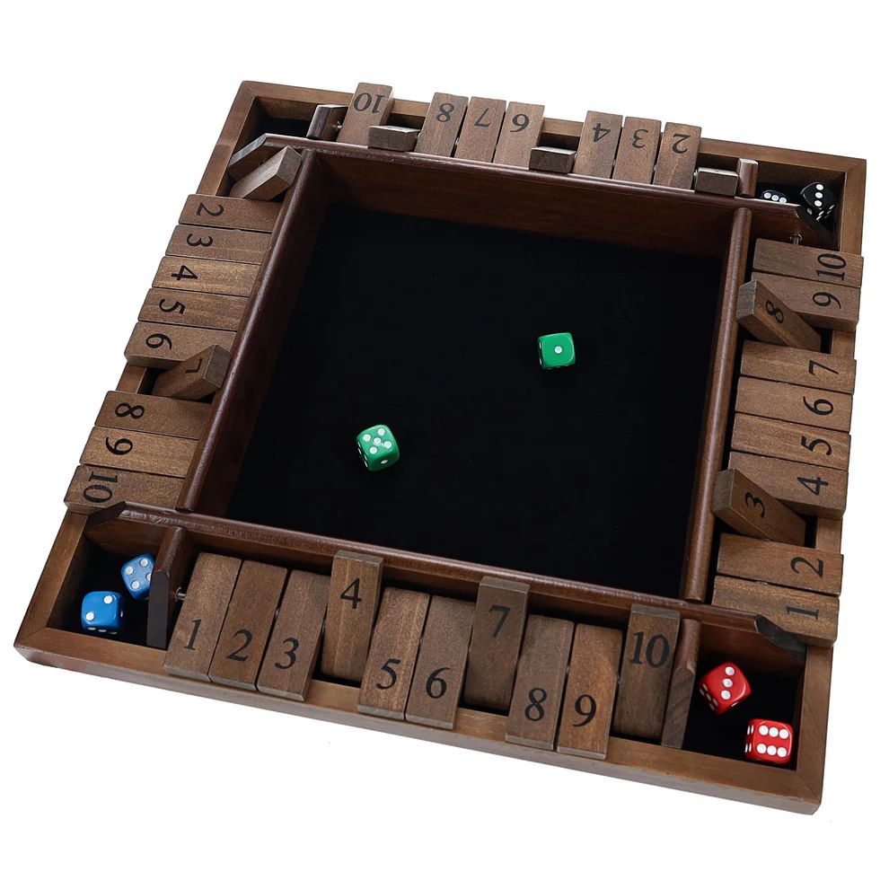 WE Games 4 Player Shut The Box  - 14 Inches, image: Walnut Stained
