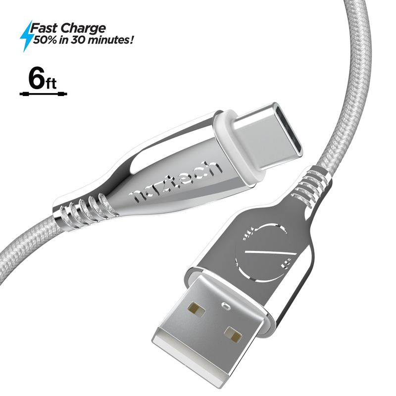 Naztech TITANIUM USB-A to USB-C Braided Cable - 6ft White