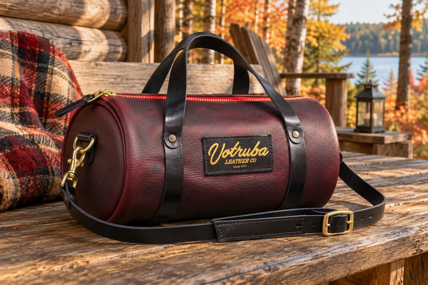 Votruba -Small- Cylinder Carry Duffel, Leather Type: Buffalo, color: Royal Brown