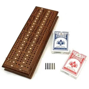 WE Games 3-Track Sprint Cabinet Cribbage Set with Metal Pegs and Cards