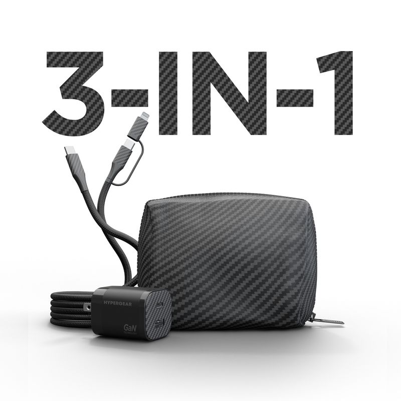 HyperGear TECHcessories 30W USB-C PD Charging Kit with Travel Pouch - Carbon Fiber