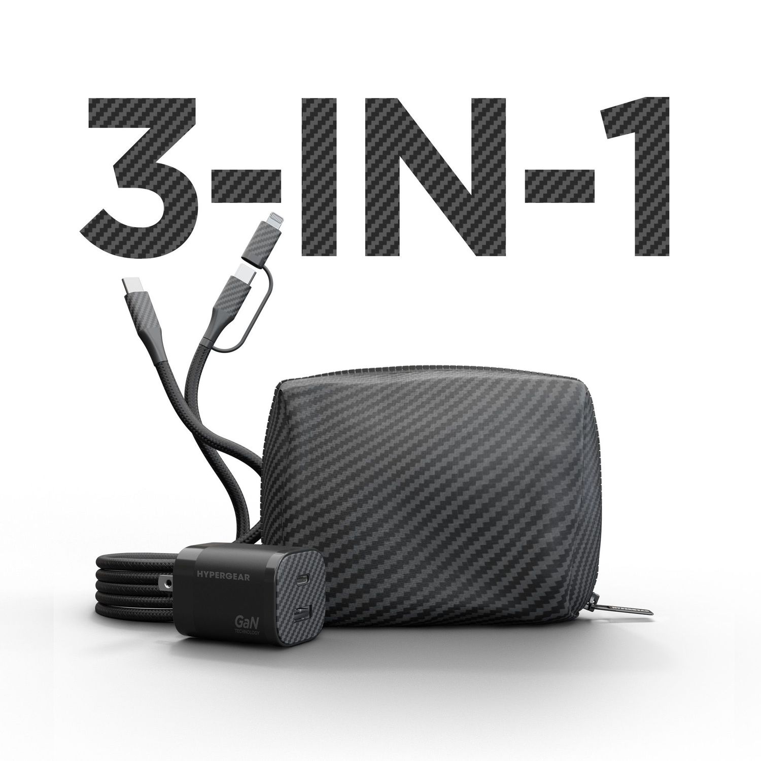 HyperGear TECHcessories 30W USB-C PD Charging Kit with Travel Pouch - Carbon Fiber