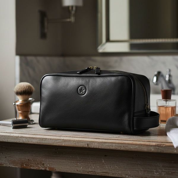 Aaron Leather Goods Tampa Leather Toiletry Bag - Raven Black