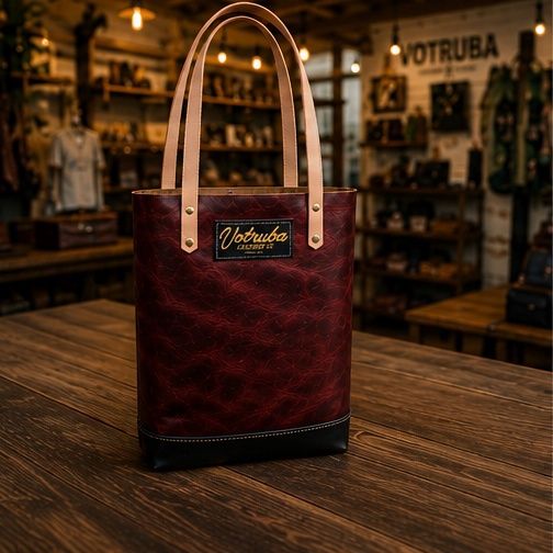 Votruba Full Grain Bison Leather Bucket Tote