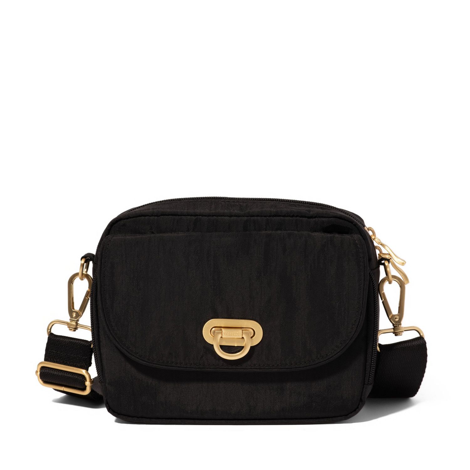 Baggallini Coastal Flip Lock Camera Bag Crossbody - Black with Gold Hardware