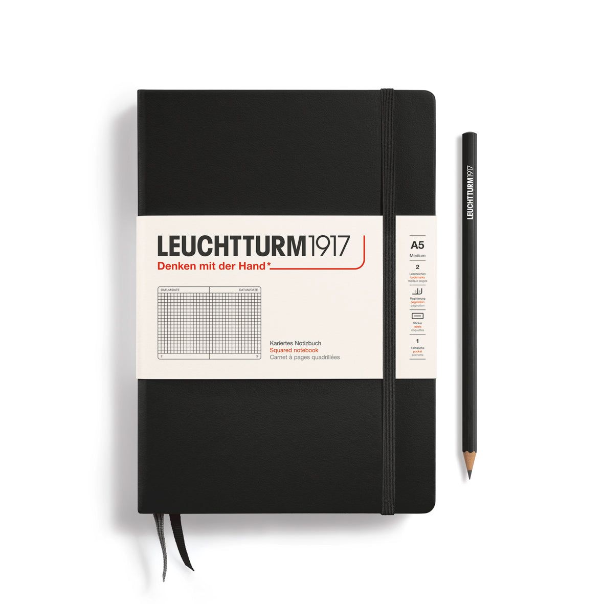 LEUCHTTURM1917 Hardcover Notebook Medium (A5) – Squared - Black