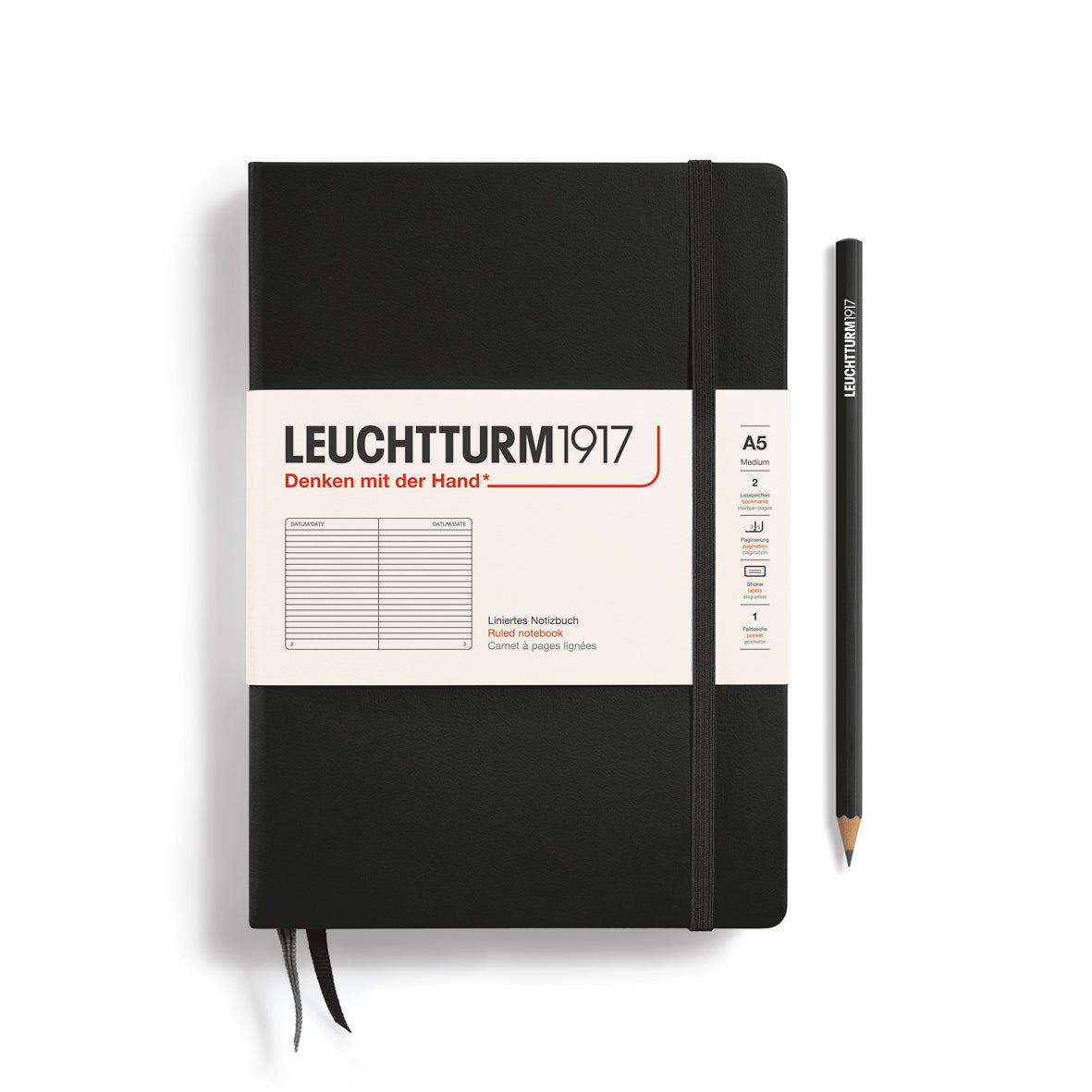 LEUCHTTURM1917 Hardcover Notebook Medium (A5) – Ruled - Black