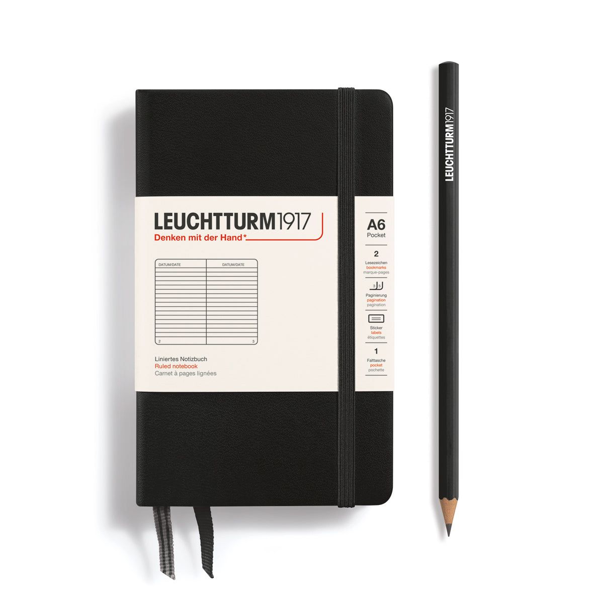 LEUCHTTURM1917 Hardcover Notebook Pocket (A6) – Ruled - Black