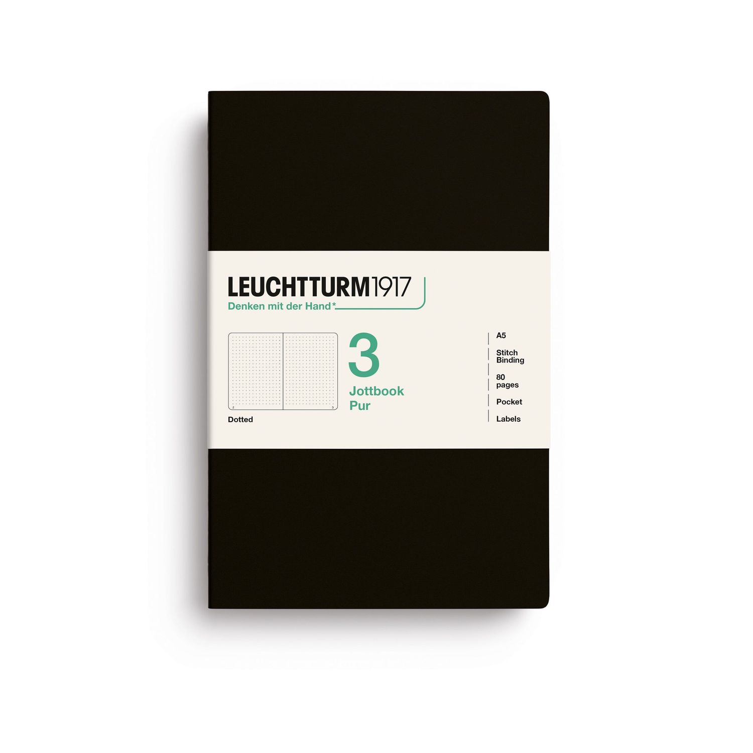 LEUCHTTURM1917 Jottbook Pur Medium (A5) – Dotted, 3-Pack - Black
