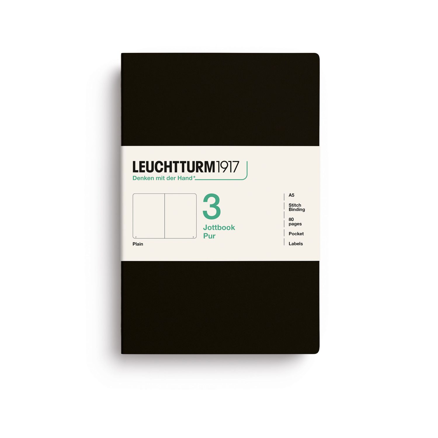 LEUCHTTURM1917 Jottbook Pur Medium (A5) – Plain, 3-Pack - Black