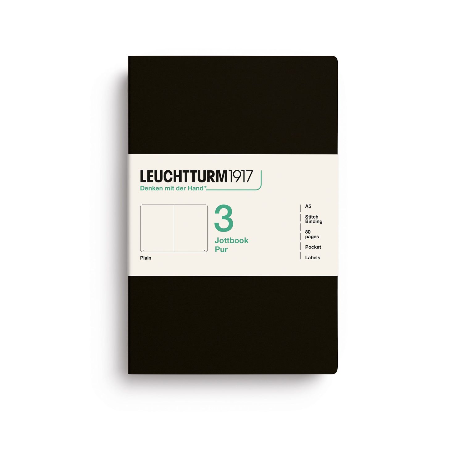 LEUCHTTURM1917 Jottbook Pur Medium (A5) – Plain, 3-Pack - Black