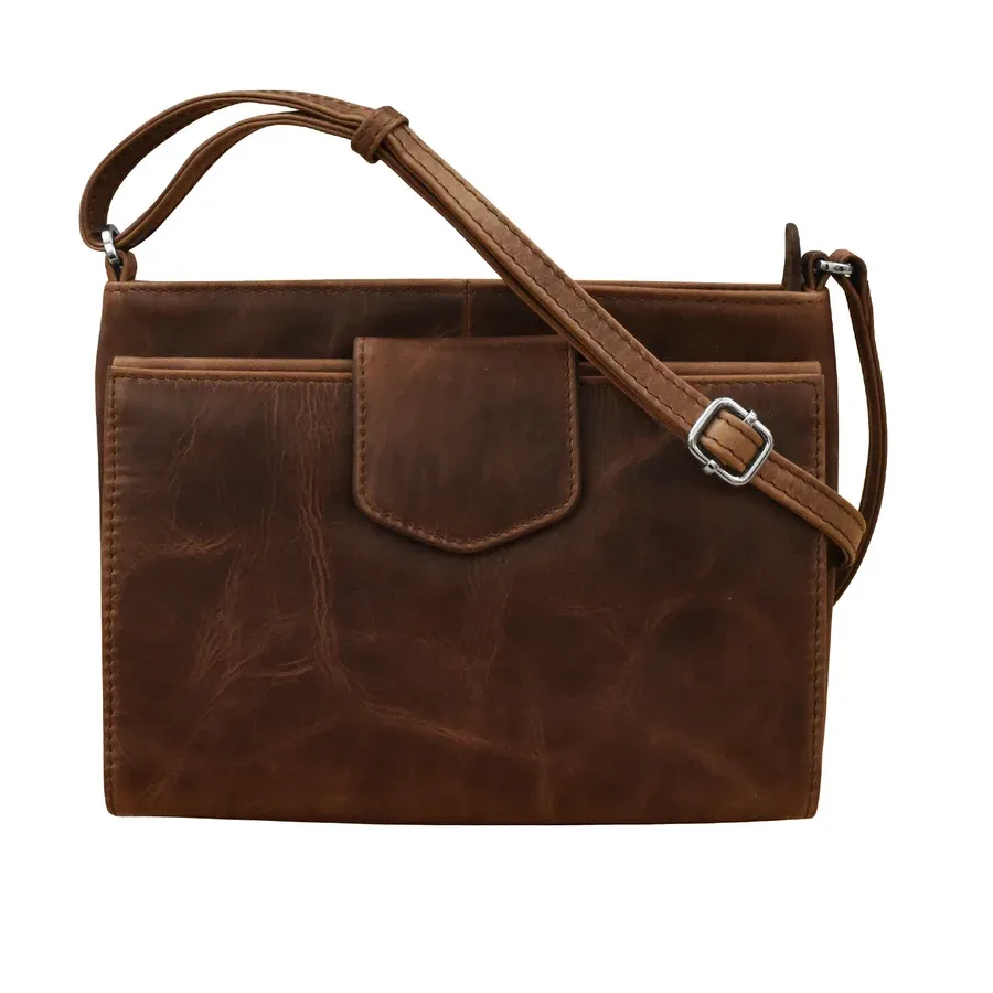 ili New York 6952 Pointed Tab Crossbody Organizer - Rustic Brown