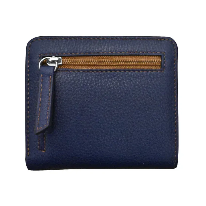 ili New York 7831 Two Tone Mini Bifold Wallet - Navy/Antique Saddle