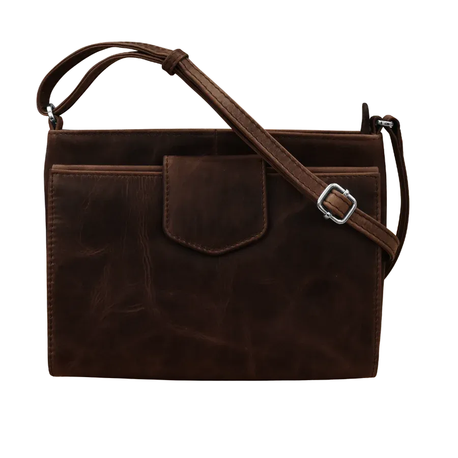 ili New York 6952 Pointed Tab Crossbody Organizer - Chocolate