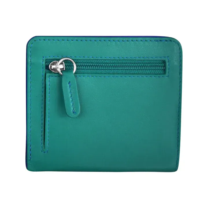 ili New York 7831 Two Tone Mini Bifold Wallet - Aqua/Cobalt