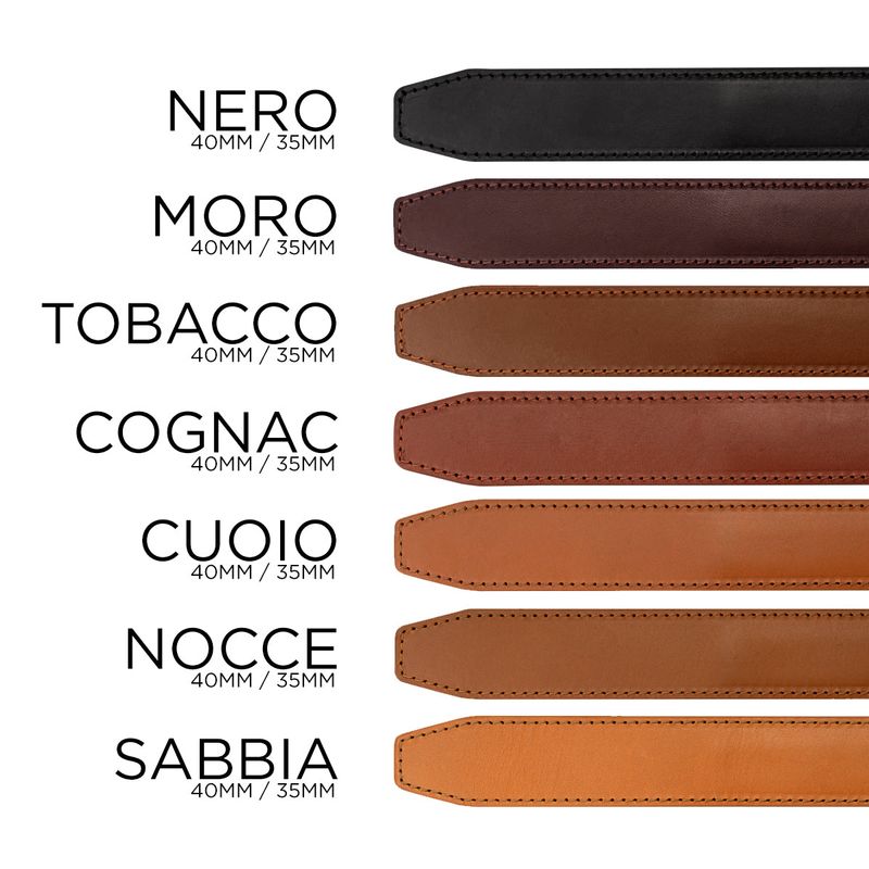 Mission Belt Italian full-grain leather color and width guide