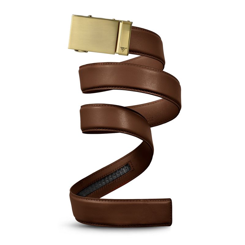 Mission Belt gold 40mm buckle and brown leather belt detail