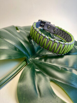 Biothane-Halsband mit Paracord - Grau / Grün