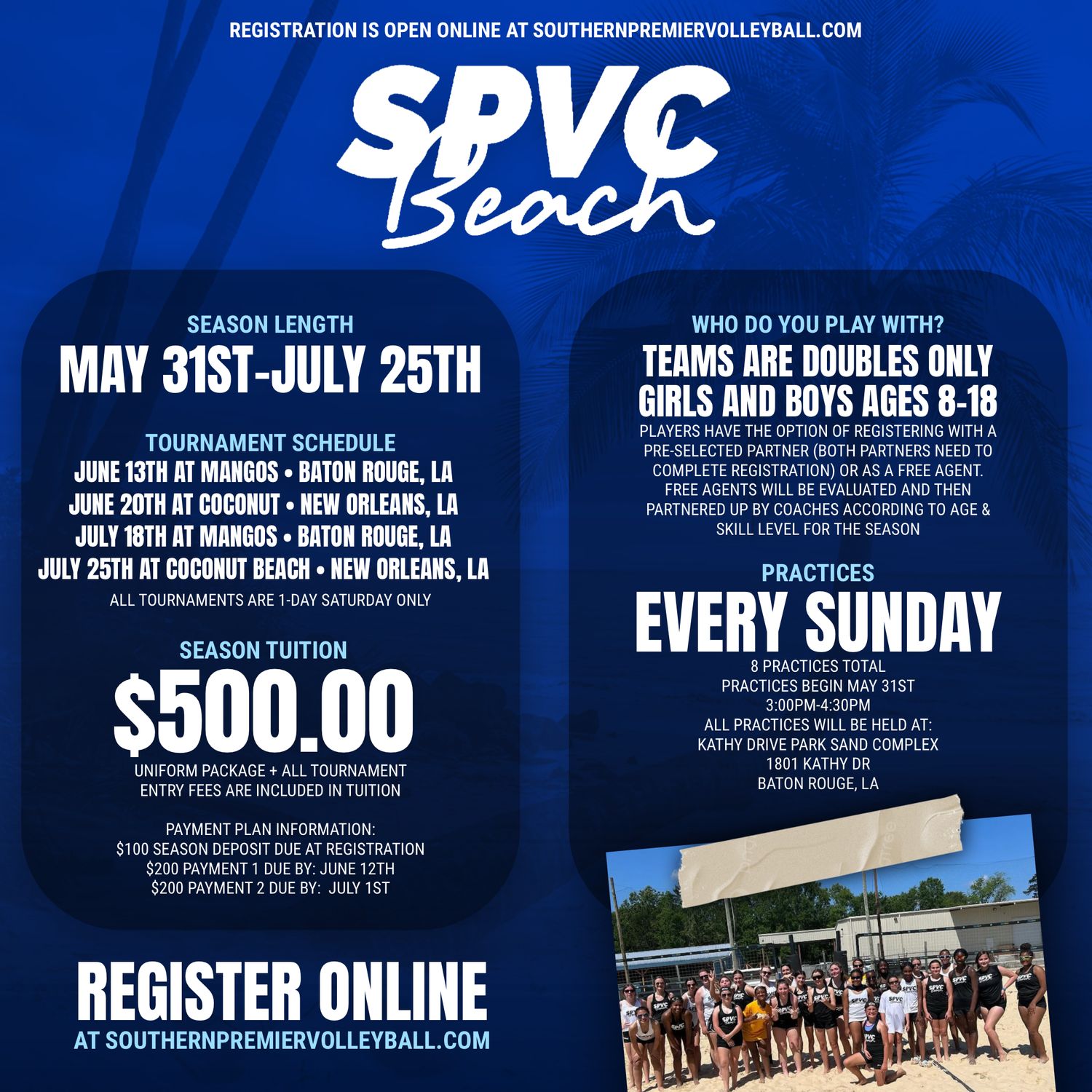 SPVC Beach 26’ Registration + Season Deposit