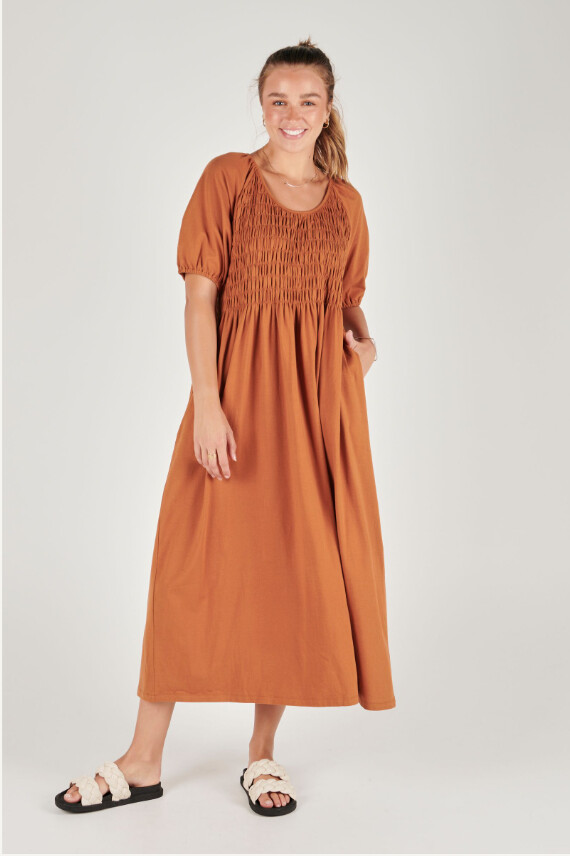 606 Shirred Bodice Maxi Dress / Caramel