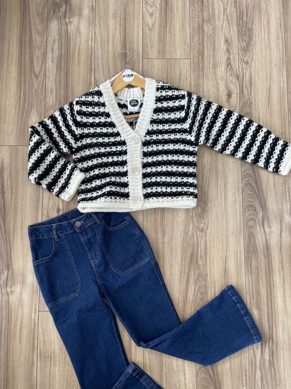 Eve Girl Cameron Cardi/ Blk/Whte [8-16YEARS]