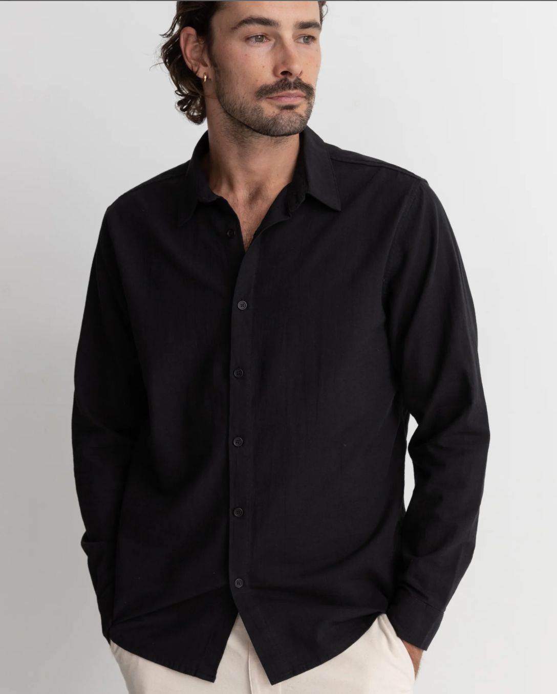 Rhythm Classic Linen LS Shirt/ Black