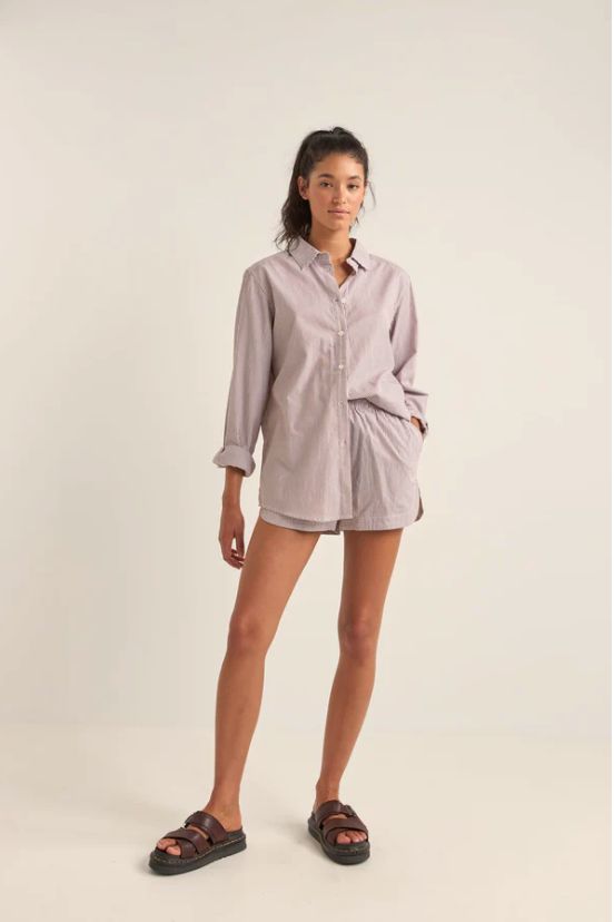 Rhythm Zephyr Stripe Beach Shirt/ Choc