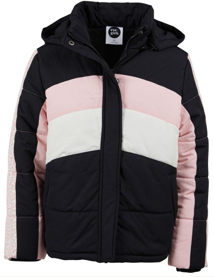 Eve Girl Multi Base Panelled Puffer / Pnk-Blk