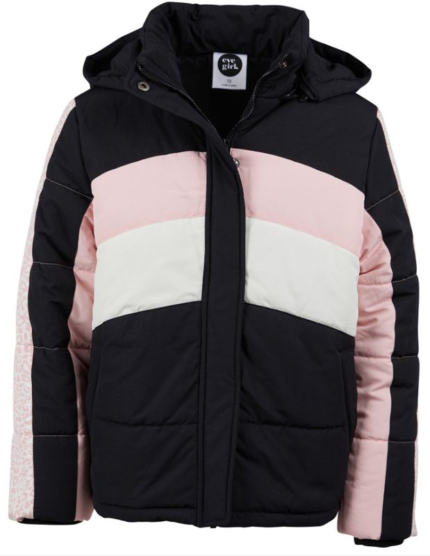 Eve Girl Multi Base Panelled Puffer / Pnk-Blk