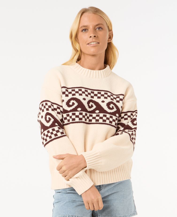 Rip Curl Soleil Knit Crew/ Brown/Off White