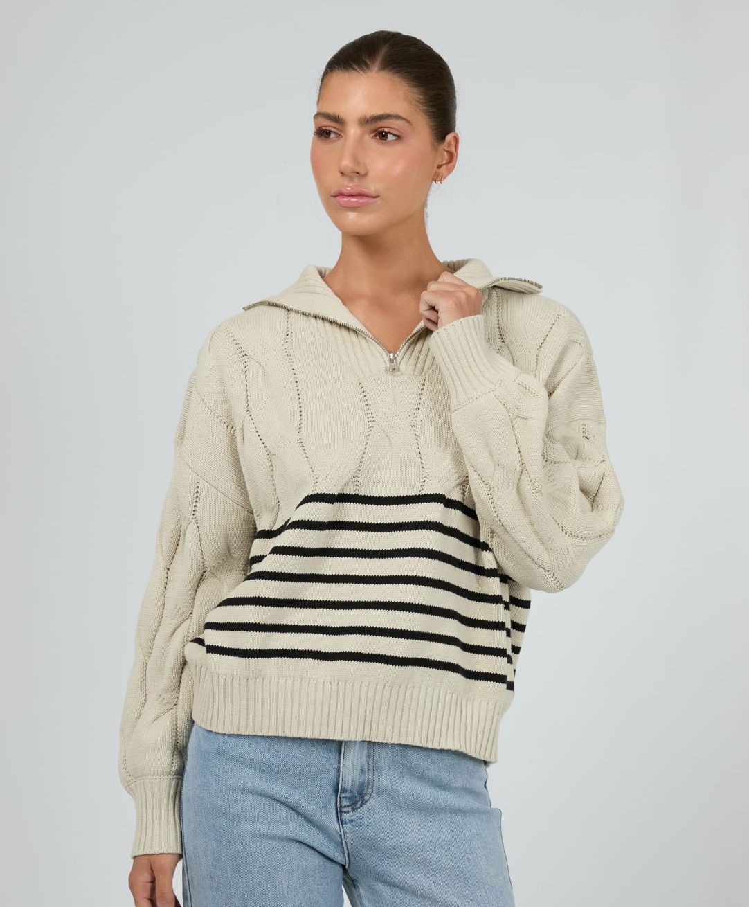 Silent Theory Astrid Quarter Zip Knit/ Natural