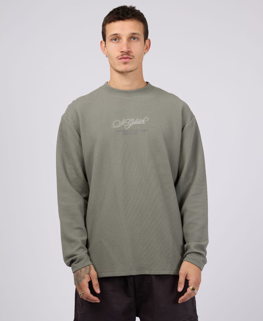 St G Arching Textured Crew/ Agave Green