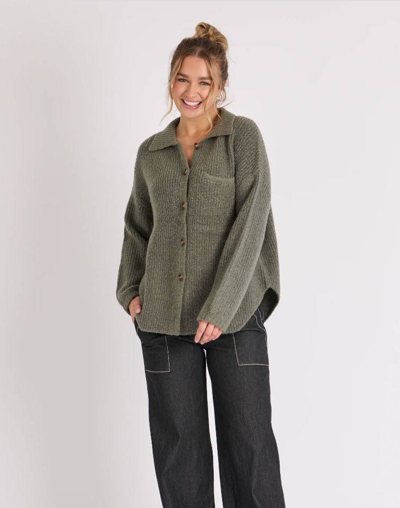 OTW Collared Cardigan/ Khaki