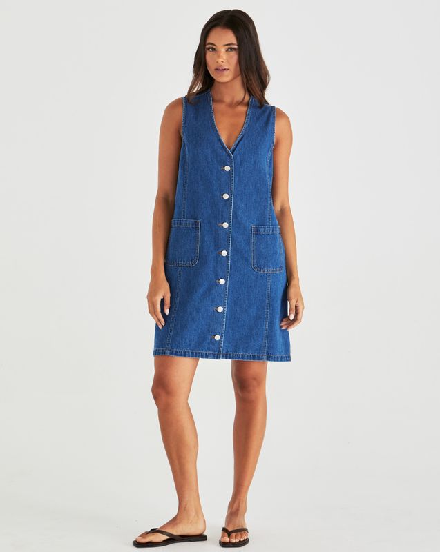Sass Sabine Denim Vest Dress/ Mid Blue
