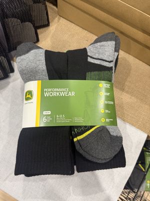 John Deere 6 Pack Crew Performance Socks / Black