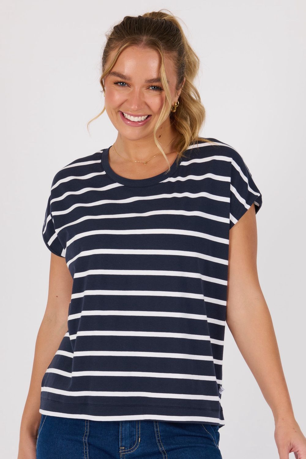 OTW Shell Tee in Navy Stripe