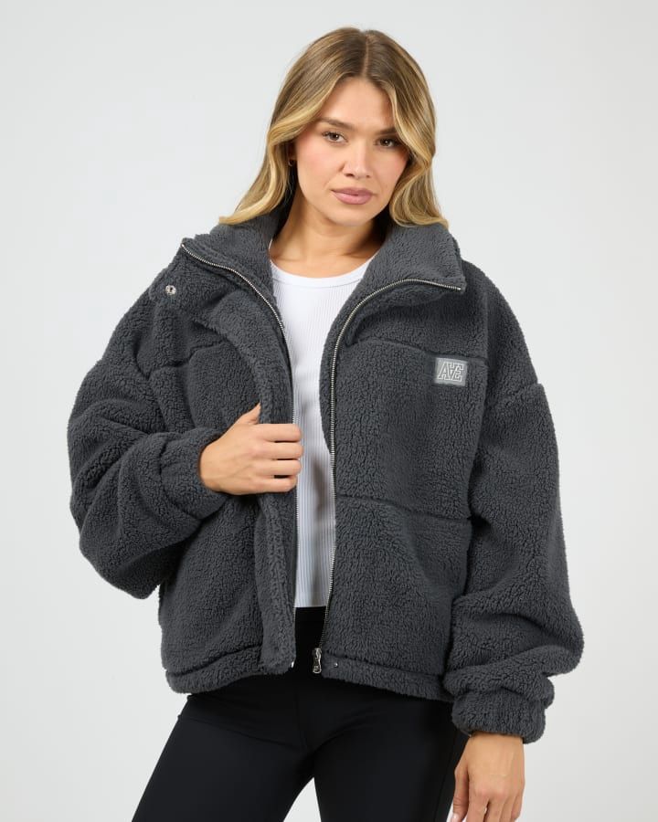 Cosy Club Teddy Jacket in Charcoal