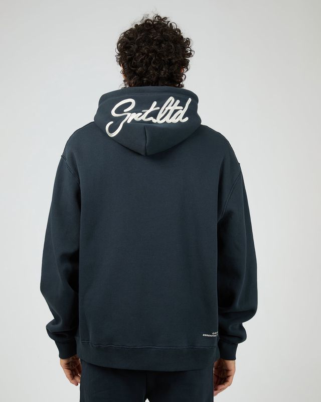 Back view of the Radio Hoodie by St Goliath featuring a large white St Goliath Logo on the hood