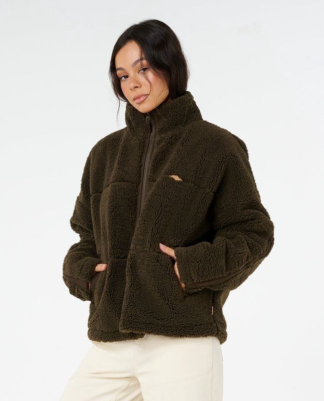 RipCurl Cala Nights Sherpa Jacket in Olive