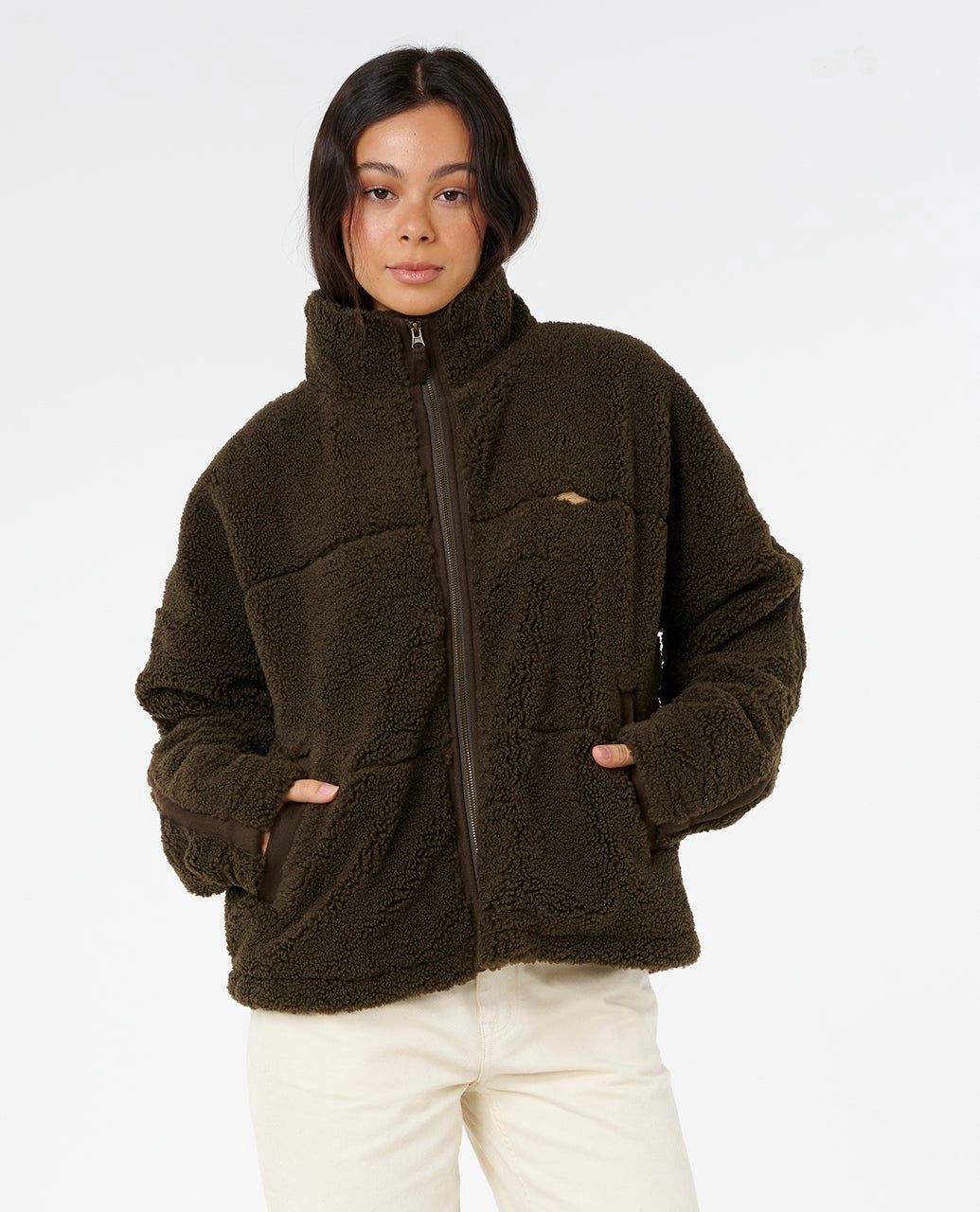 RipCurl Cala Nights Sherpa Jacket in Olive